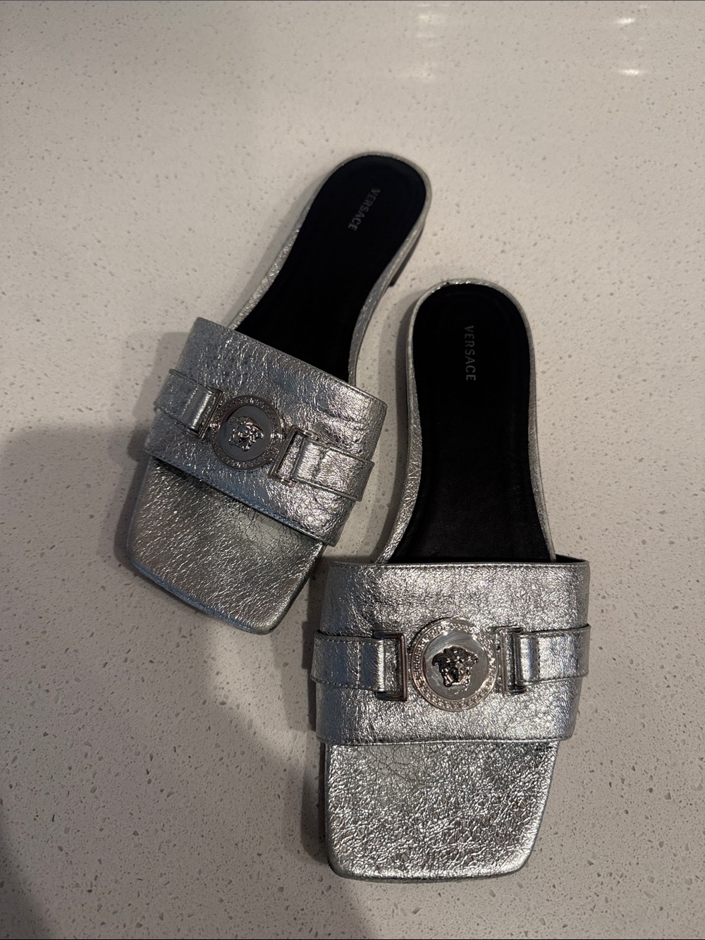 Versace Metallic Silver Medusa Logo Sandals - Picture 7 of 8